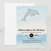 ソフトグレードルフィンミニマル海誕生日 招待状 (正面/裏面)