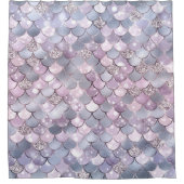 ソフトグレーピンクマーメイドはかりで測グリッターシャイニーシック シャワーカーテン (正面)