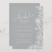 ソフトグレーフローラブライダルシャワー 招待状 (正面/裏面)