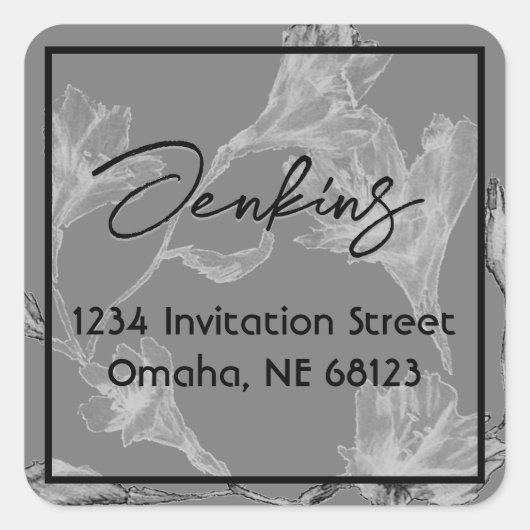 ソフトグレーフローラ水結婚色 スクエアシール (正面)