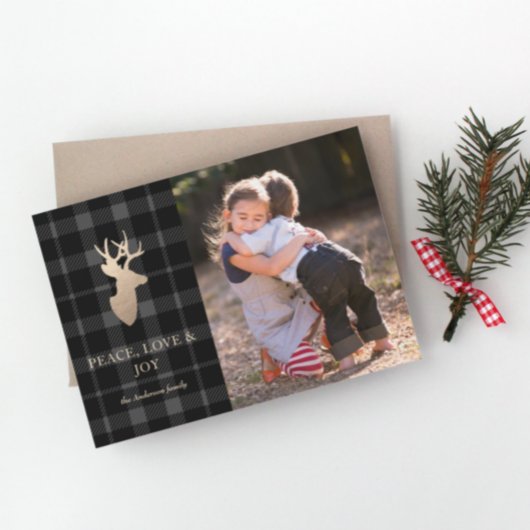 ソフトグレープレイドゴールデンディアクリスマスフォトカード シーズンカード