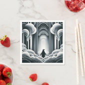 ソフトグレーペンギンが波打つアールデコ スタンダードカクテルナプキン (インサイチュ)