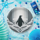 ソフトグレーペンギンが波打つアールデコ ペーパープレート (パーティー)