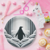 ソフトグレーペンギンが波打つアールデコ ペーパープレート (パーティー)