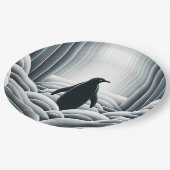 ソフトグレーペンギンが波打つアールデコ ペーパープレート (アングル)