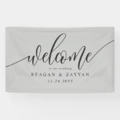 ソフトグレー書道シンプルの結婚歓迎 横断幕 (横)