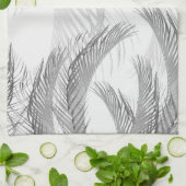 ソフトグレー白黒フェザーパームブリス1 キッチンタオル (折り畳み)