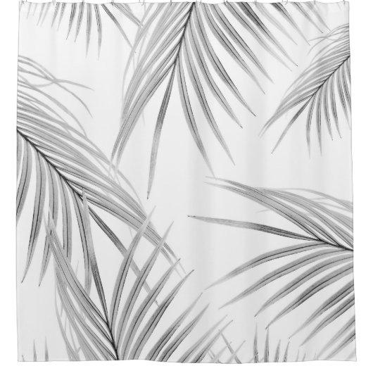 ソフトグレー葉パームズの夢#1 #tropical #decor シャワーカーテン (正面)