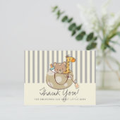 ソフトグレー赤ちゃん動物赤ちゃんシャワーありがとう ポストカード (スタンド正面)