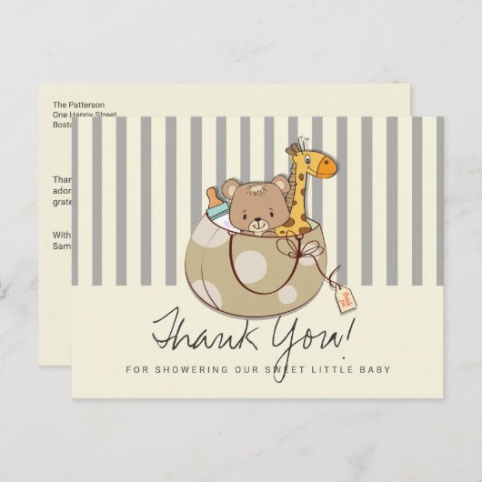 ソフトグレー赤ちゃん動物赤ちゃんシャワーありがとう ポストカード (正面/裏面)