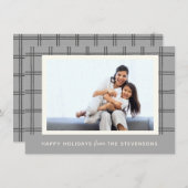ソフトグレ素朴ーの格子状のカスタム写真クリスマスグレー シーズンカード (正面/裏面)