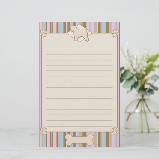 ソフトコストライプのートのホイートテリア文房具 便箋 (スタンド正面)