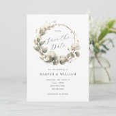 ソフトコットン&ユーカリプトゥスボホリース日付を保存 招待状 (スタンド正面)