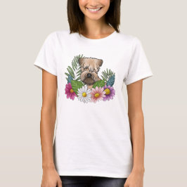 ソフトコーテッド・ウィートン・テリアの頭部とカラフルな花 Tシャツ