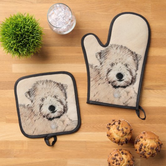 ソフトコートウィートテリア絵画ズオリジナルアート 鍋つかみ&鍋敷きセット (トップダウン)