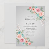 ソフトコーラルアクアペオニーの結婚式 招待状 (正面/裏面)