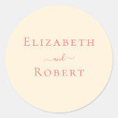 ソフトコーラルシンプルミニマリストカップル名結婚ズ ラウンドシール (正面)