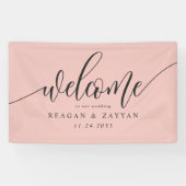 ソフトコーラルピンクの書道シンプルの結婚歓迎 横断幕 (横)
