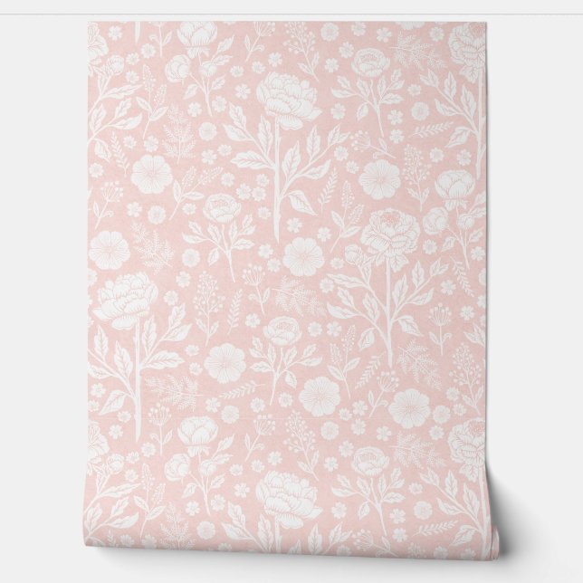 ソフトコーラルピンクの芍薬の手描きカントリーフラワー 壁紙 (ほどく)