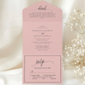 ソフトコーラルピンクシンプル色のモダンスクリプト オールインワン招待状