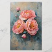 ソフトコーラルピンク牡丹開花、芽CR2クラフト紙 (正面)