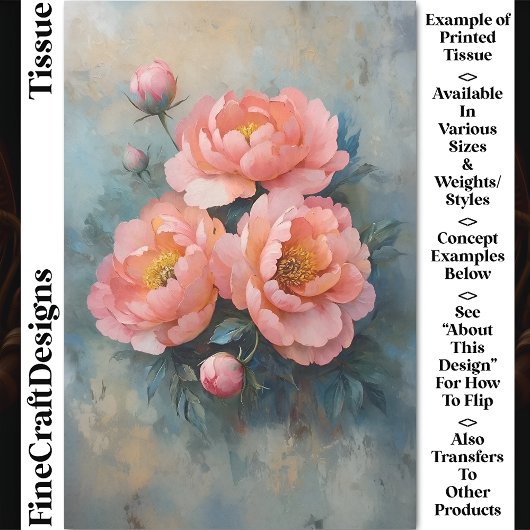 ソフトコーラルピンク牡丹開花&芽CR2デコページ 薄葉紙