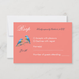 ソフトコーラルラブバードロマンチック結婚ブルーバード 出欠カード