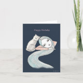 ソフトゴシックウィッチー誕生日ロングヘアガールと猫 カード (正面)