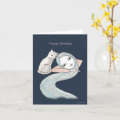 ソフトゴシックウィッチー誕生日ロングヘアガールと猫 カード (黄色い花)