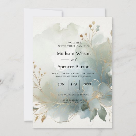 ソフトゴールデンダスティブルーロマンス結婚ズ 招待状 (正面)