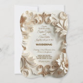 ソフトゴールデンホワイトバロック風エレガンスフローラスワーズ 招待状 (正面)