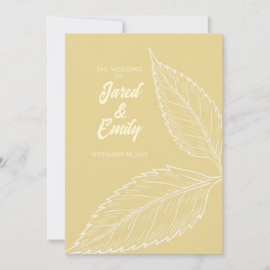 ソフトゴールドのウェディング フラット グリーティング カード (正面)