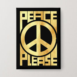 ソフトゴールドの文字で「Peace Please」 缶バッジ