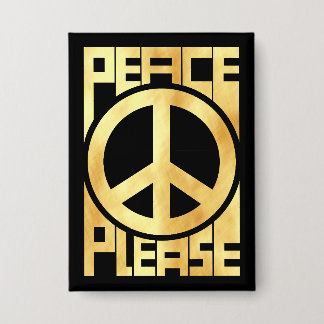 ソフトゴールドの文字で「Peace Please」 缶バッジ