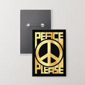 ソフトゴールドの文字で「Peace Please」 缶バッジ (正面/裏面)