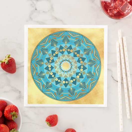 ソフトゴールドの背景にブルーゴールドのマンダラ (インサイチュ)