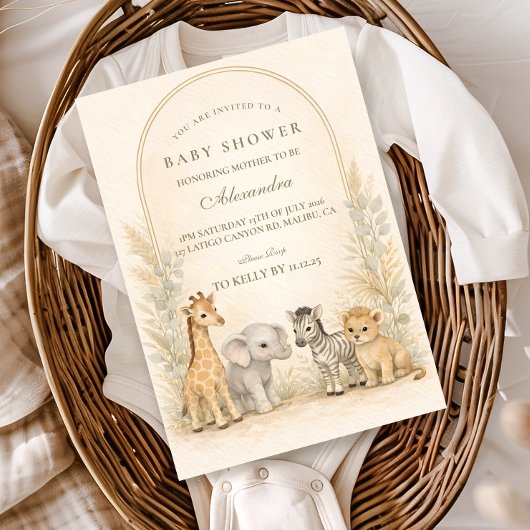 ソフトサファリジャングルベイビーシャワー 招待状