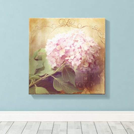 ソフトサマー2ピンクアジサイフローラヴィンテージ キャンバスプリント (インサイチュ (ウッドフロア))