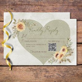 ソフトサンフラワーボホ結婚ハートのQRコード 出欠カード