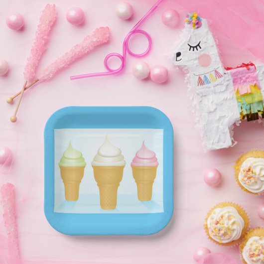 ソフトサーブアイスクリームコーンおもしろいサマーデザート ペーパープレート (パーティー)