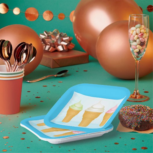 ソフトサーブアイスクリームコーンおもしろいサマーデザート ペーパープレート