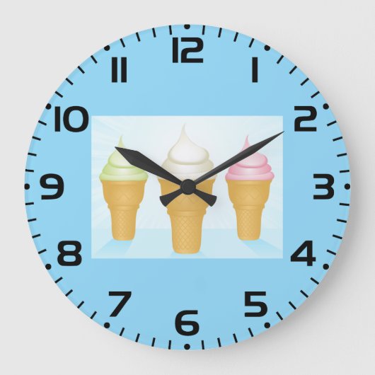 ソフトサーブアイスクリームコーンおもしろいサマーデザート ラージ壁時計 (正面)