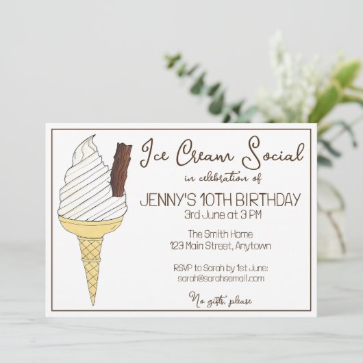 ソフトサーブコーンアイスクリームソーシャル誕生日パーティー 招待状 (スタンド正面)