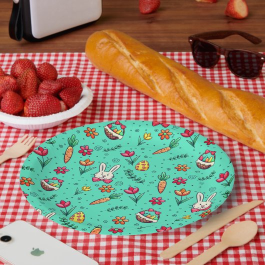 ソフトシアンイースターパターン紙プレート ペーパープレート (ピクニック)