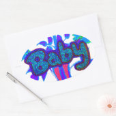 ソフトシアンブルーフラワーアート:ベビーTouch。 楕円形シール (封筒)