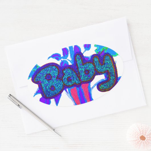 ソフトシアンブルーフラワーアート:ベビーTouch。 楕円形シール (封筒)