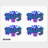 ソフトシアンブルーフラワーアート:ベビーTouch。 楕円形シール (シート)