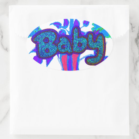 ソフトシアンブルーフラワーアート:ベビーTouch。 楕円形シール (バッグ)