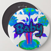 ソフトシアンブルーフラワーアート:ベビーTouch。 缶バッジ (正面&裏面)