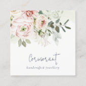 ソフトシック赤面ピンク牡丹リーフ植物フローラ スクエア名刺 (正面)